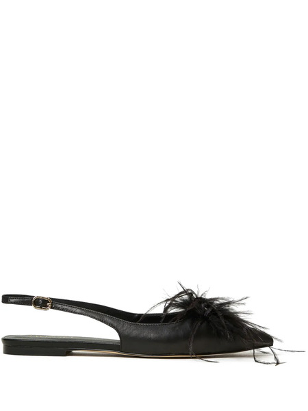  Twinset Feather-detail Slingback Ballet Flats - Black 