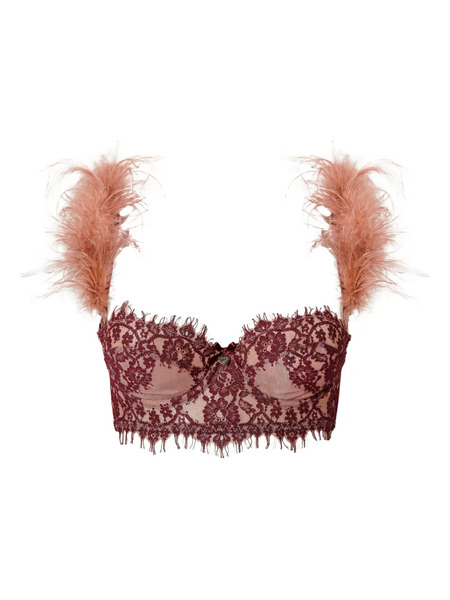  Twinset Feather-trimmed Balconette Bra - Pink 