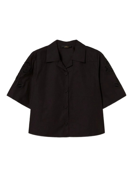  Twinset Floral-embroidered Short-sleeve Shirt - Black 