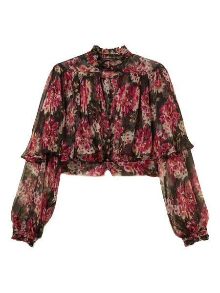  Twinset Floral Ruffled Tie-neck Shirt - Pink 