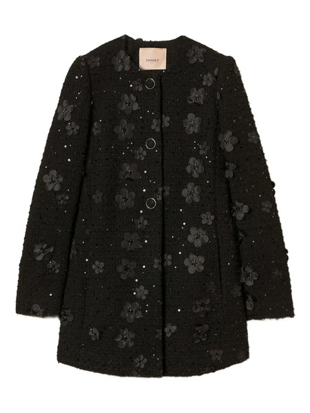  Twinset Flower-sequin Embellished Coat - Black 