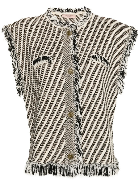  Twinset Fringed Jacquard Vest - Black 