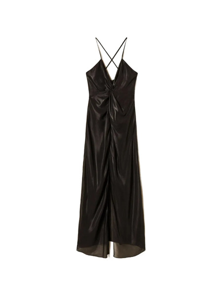  Twinset Georgette Laminated Long Dress - Black 