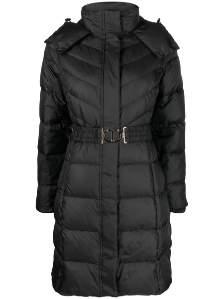  Twinset Hooded Belted Puffer Coat - Black 