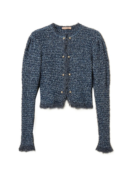  Twinset Jacquard Fringed Jacket - Blue 