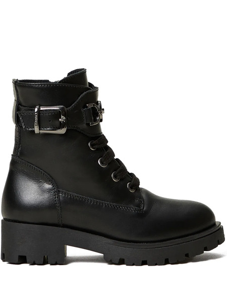  Twinset Kids Ankle-strap Leather Combat Boots - Black 