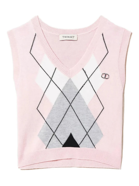  Twinset Kids Argyle-pattern V-neck Vest - Pink 