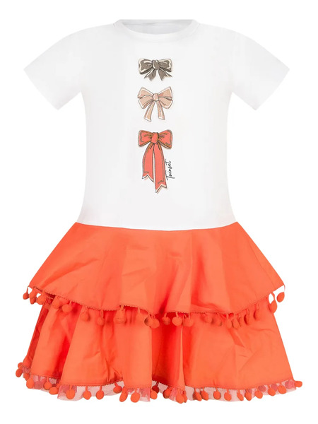  Twinset Kids Bow-print Ruffled Dress - Orange 