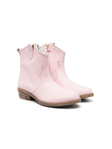  Twinset Kids Cowboy Leather Ankle Boots - Pink 