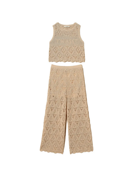  Twinset Kids Diamond Knit Wide-leg Trouser Set (set Of Two) - Neutrals 