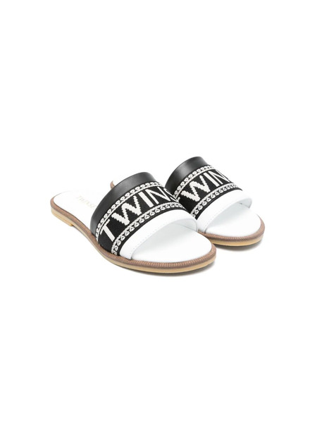  Twinset Kids Embroidered-logo Flat Sandals - White 