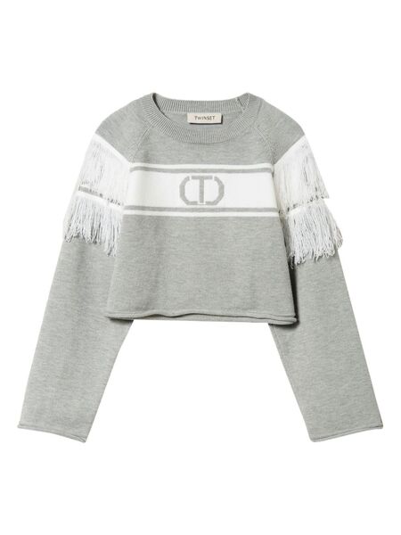  Twinset Kids Fringe Detail Jacquard Jumper - Grey 