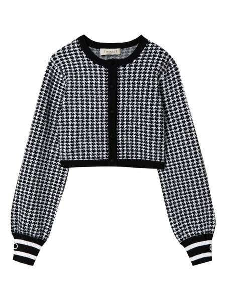  Twinset Kids Houndstooth-pattern Knit Jacket - Black 