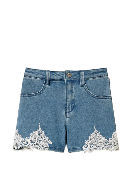  Twinset Kids Lace Denim Shorts - Blue 