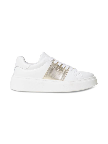  Twinset Kids Laminated-stripe Leather Sneakers - White 