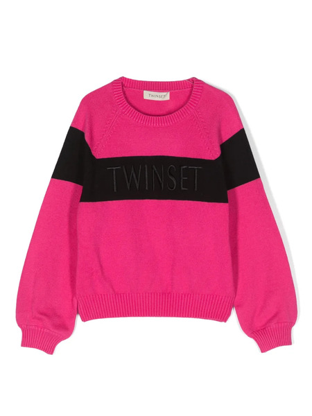  Twinset Kids Logo-embroidered Stripe-trim Jumper - Pink 