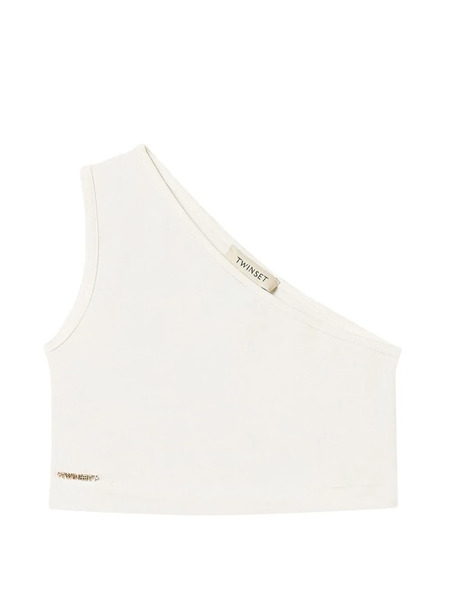  Twinset Kids Logo One-shoulder Top - White 