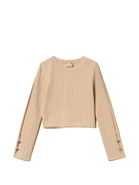  Twinset Kids Openwork Button Sweater - Neutrals 