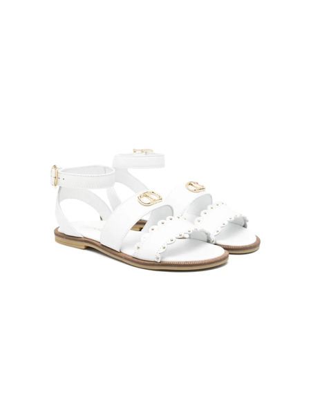  Twinset Kids Oval T Leather Sandals - White 