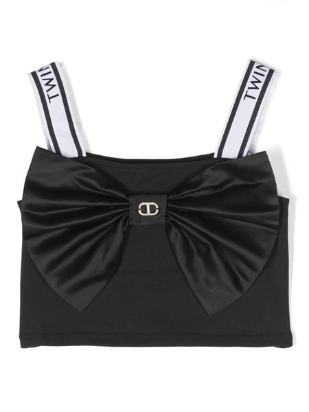  Twinset Kids Satin-bow Logo-straps Crop Top - Black 