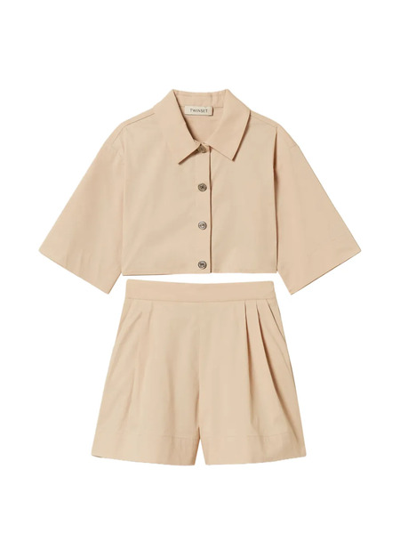  Twinset Kids Short-sleeved Cropped Shorts Set - Neutrals 