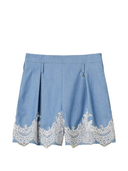  Twinset Lace-detail Belted Short - Blue 
