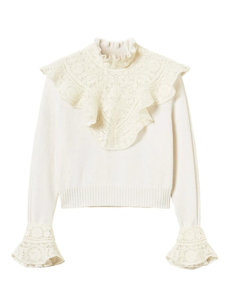  Twinset Lace-trimmed Ruffled Jumper - White 