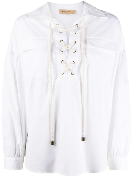  Twinset Lace-up Loose-fit Blouse - White 