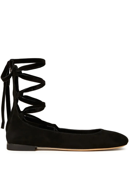  Twinset Lace-up Suede Ballet Flats - Black 
