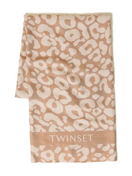  Twinset Leopard-print Fringed Scarf - Brown 