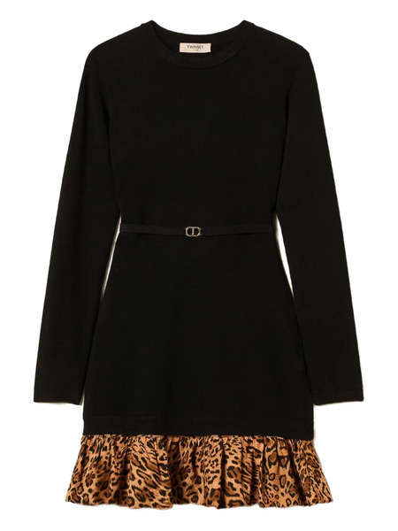  Twinset Leopard-print Ruffle Mini Dress - Black 