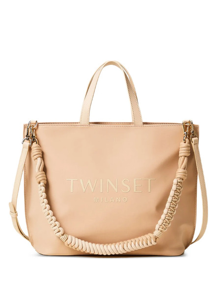  Twinset Logo Lettering Braided Strap Tote Bag - Neutrals 