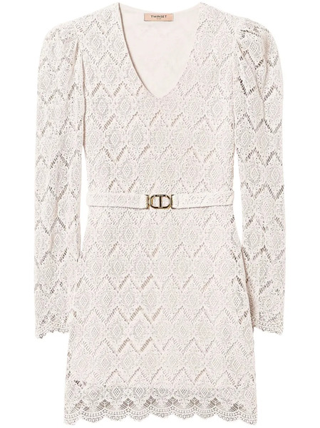  Twinset Macramé Lace Mini Dress - Neutrals 