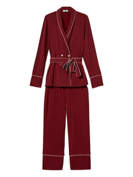  Twinset Mannish Belted Pyjama Trousers And Top Set - Red 