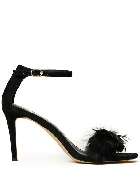  Twinset 90mm Feather-detail Leather Sandals - Black 