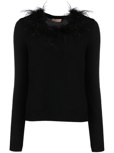 Twinset Ostrich-feather Fine-knit Jumper - Black 