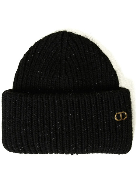 Twinset Oval T Ribbed Knit Beanie - Black 