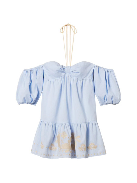  Twinset Pinstripe Off-shoulder Dress - Blue 