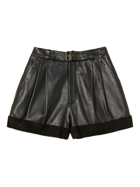  Twinset Pleated Belted Leather Shorts - Black 