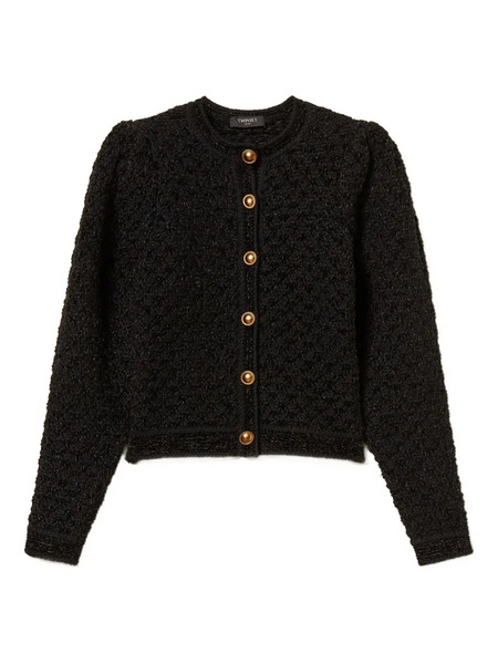  Twinset Puff-sleeve Jacquard Cardigan - Black 