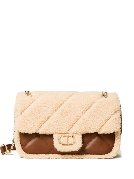  Twinset Quilted Shearling Shoulder Bag - Brown 