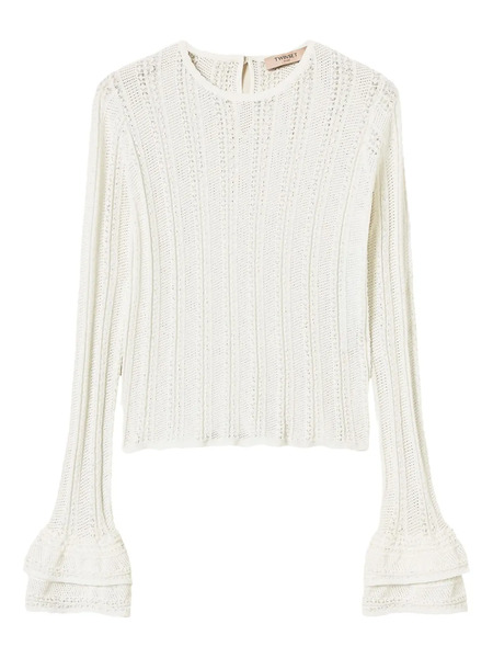  Twinset Ruffled Open-knit Top - White 