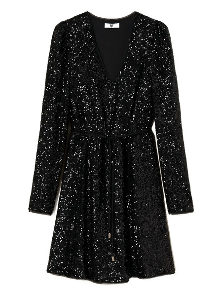  Twinset Sequin Puff-sleeve Mini Dress - Black 