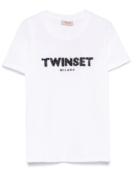  Twinset Sequinned-logo T-shirt - White 