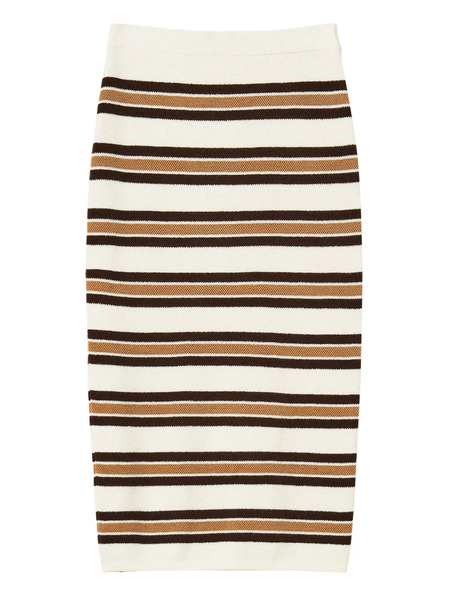  Twinset Striped Knit Midi Skirt - White 