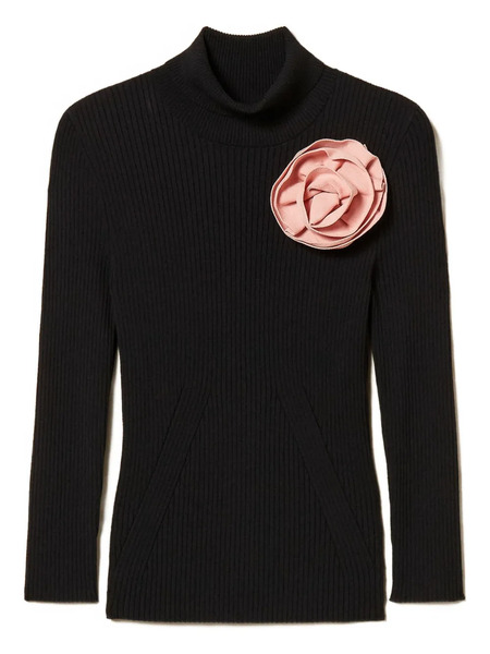  Twinset Turtle-neck Brooch Sweater - Black 