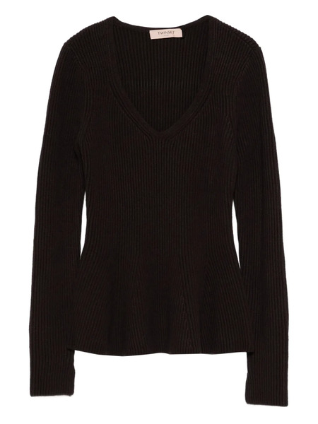  Twinset V-neck Ribbed Sweater - Brown 