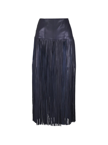  Twp Fringed Leather Midi Skirt - Blue 