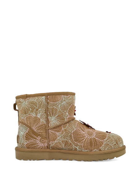  Ugg Mini Meadow Embroidery Floral Appliqué Ankle Boots - Brown 