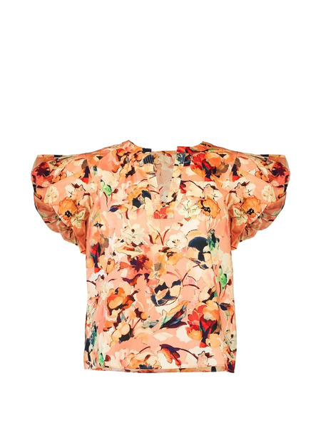  Ulla Johnson Abril Puffed-sleeves Floral Blouse - Orange 